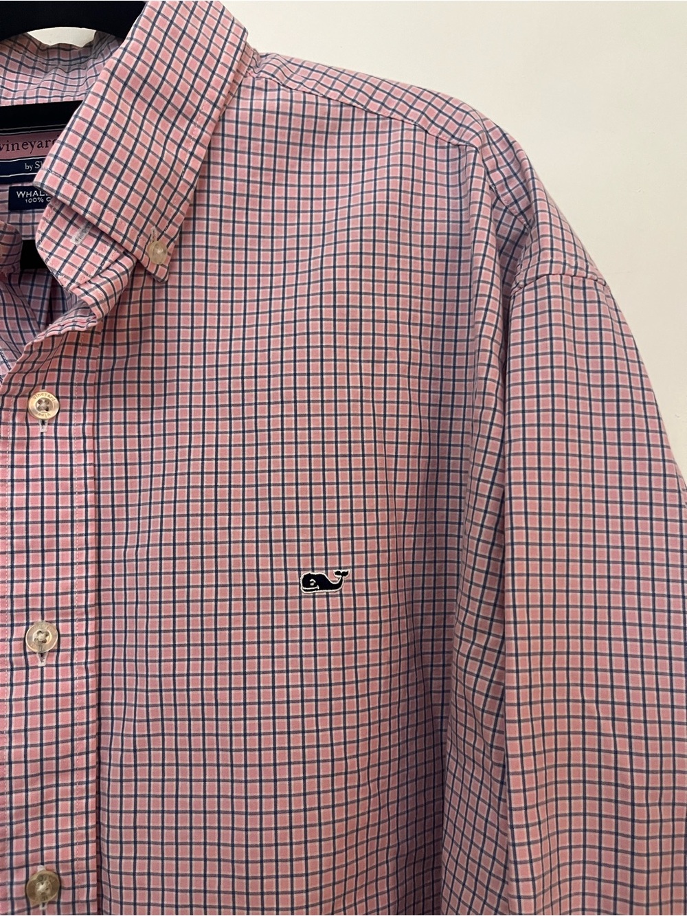 Vineyard Vines Men's Pink and Navy Windowpane Button-Down Shirt